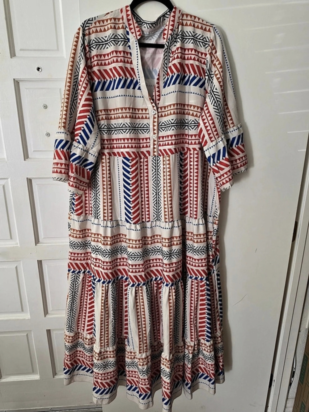SHEIN Curve Midi Dress Geometric Midi Dress in White & Red Size 3XL
